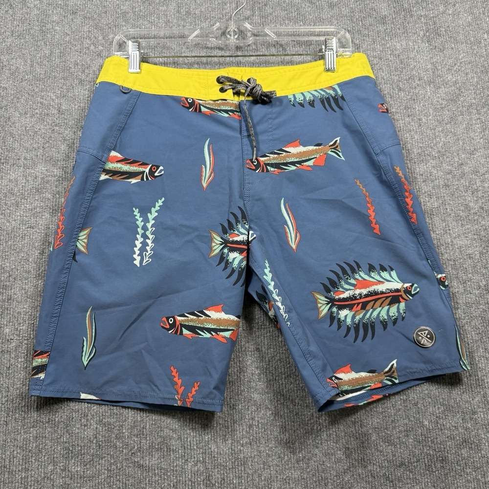 Roark Passage Series Fish Print Board Shorts Men's Size 30 Swim Trunks Blue - Picture 1 of 8